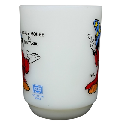 Mickey Mouse Fantasia Pepsi milk glass mug featuring colorful graphics and collector series design