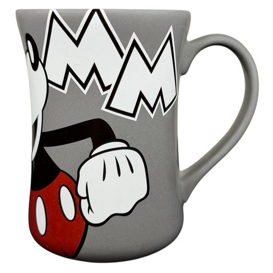 Disney Mickey Mouse MM gray mug featuring a classic Mickey design with vibrant colors