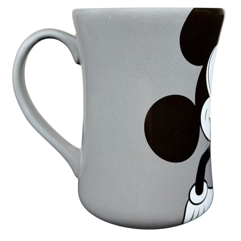 Mickey Mouse MM gray mug featuring a classic Mickey Mouse design with black accents