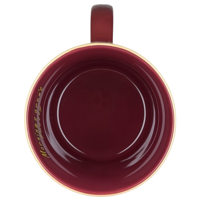 Inside view of Disney Mickey Mouse Mornings Aren't Pretty jumbo mug with a maroon interior