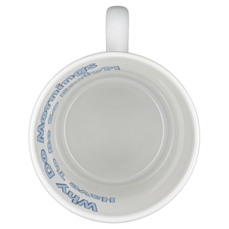 Inside view of a white Disney coffee mug with Mickey Mouse & Pluto Mornings graphics