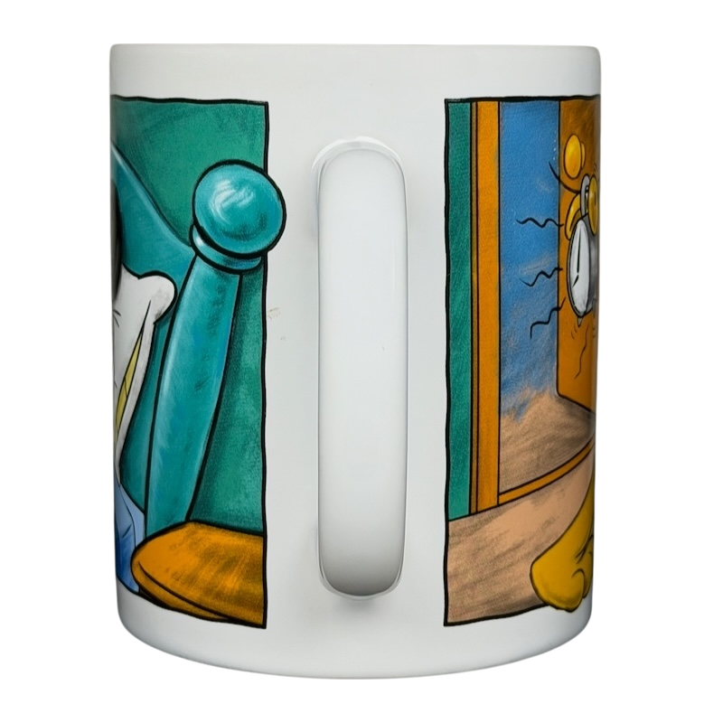 Disney Mickey Mouse & Pluto Mornings coffee mug with colorful cartoon design featuring Mickey and Pluto