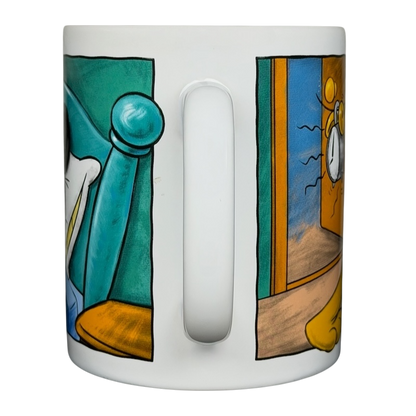 Disney Mickey Mouse & Pluto Mornings coffee mug with colorful cartoon design featuring Mickey and Pluto