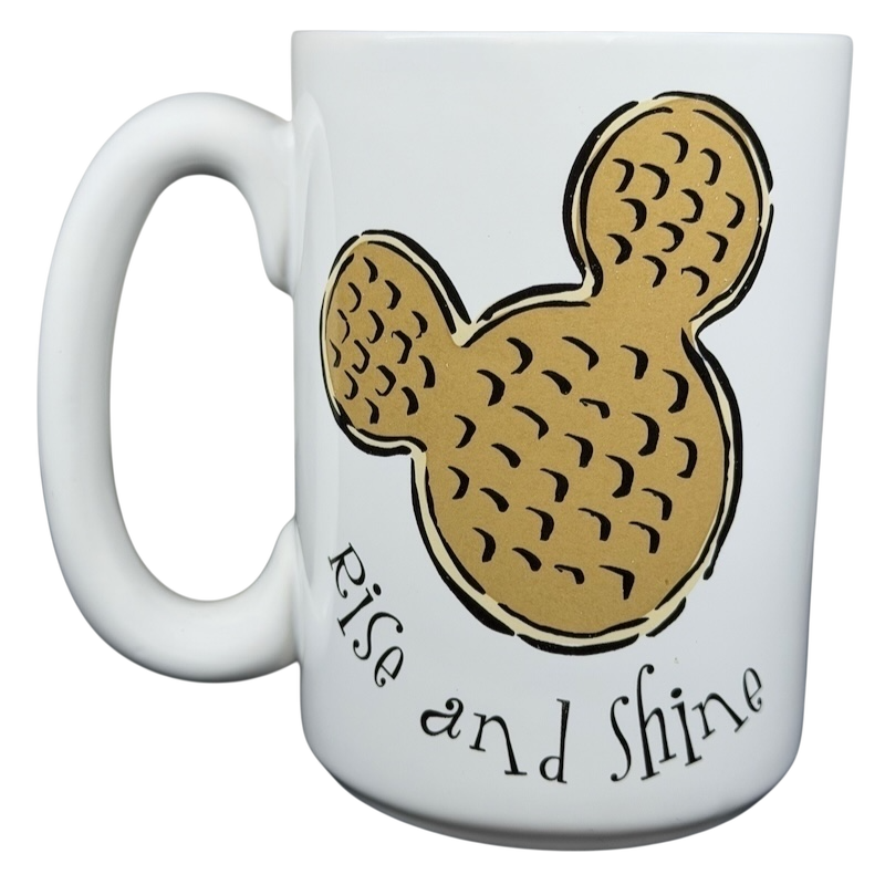Disney Mickey Mouse waffle Rise and Shine mug with a playful waffle design and cheerful text
