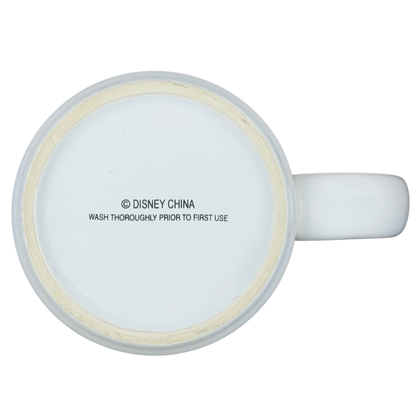 Bottom view of a Mickey Mouse waffle Rise and Shine mug featuring a smooth white finish