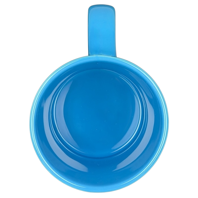 Top view of Mickey's Really Swell Coffee vintage mug in bright blue color with a smooth finish