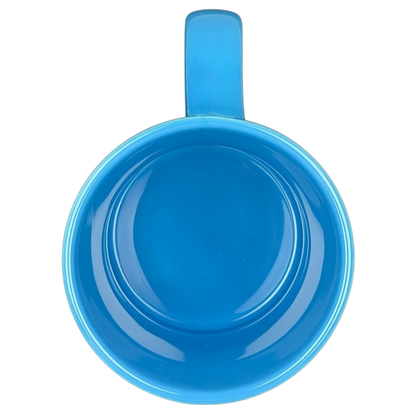 Top view of Mickey's Really Swell Coffee vintage mug in bright blue color with a smooth finish