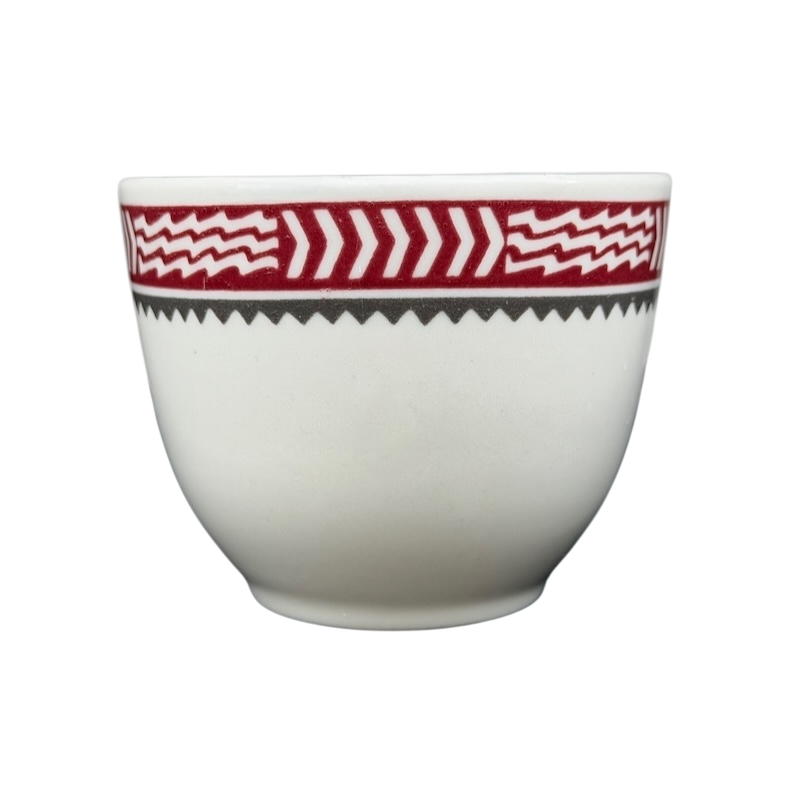 Mimbreno Santa Fe Replica Mug featuring traditional red and black geometric designs on a white ceramic base