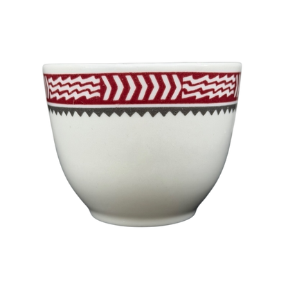 Mimbreno Santa Fe Replica Mug featuring traditional red and black geometric designs on a white ceramic base