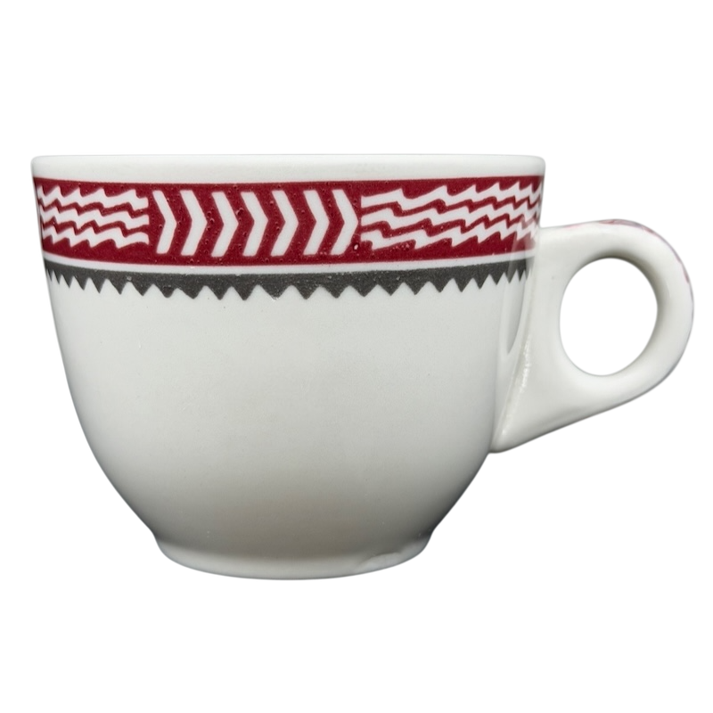 Mimbreno Santa Fe Replica Mug featuring Native American inspired patterns in red and black