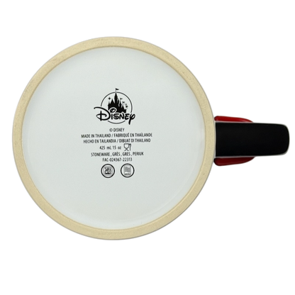 Bottom view of Disney Minnie Mouse 3D bow collectible mug showing stoneware material and branding