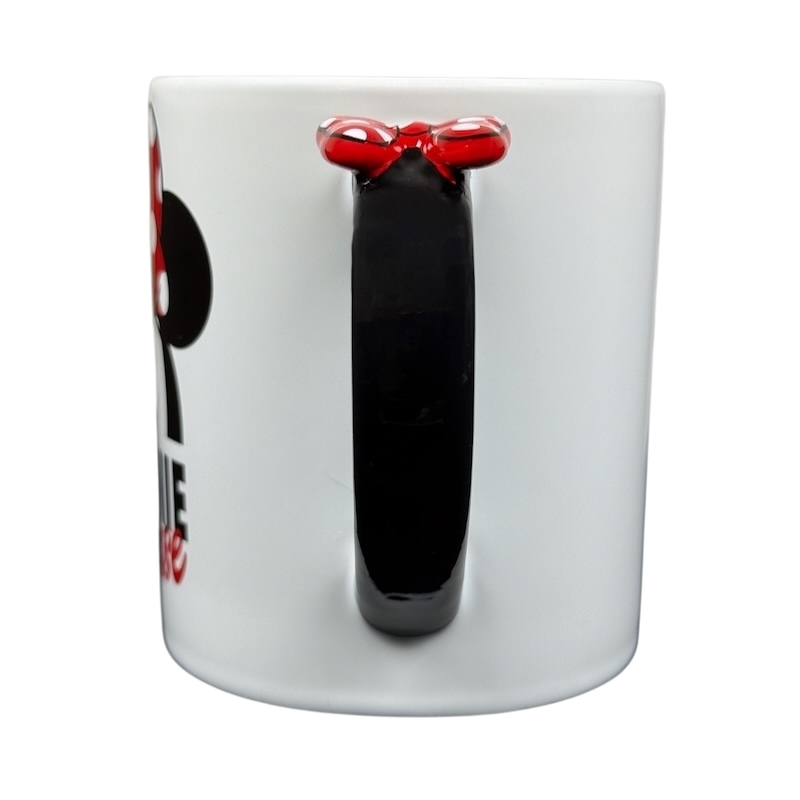 Minnie Mouse 3D bow collectible mug featuring a red bow handle design for Disney fans