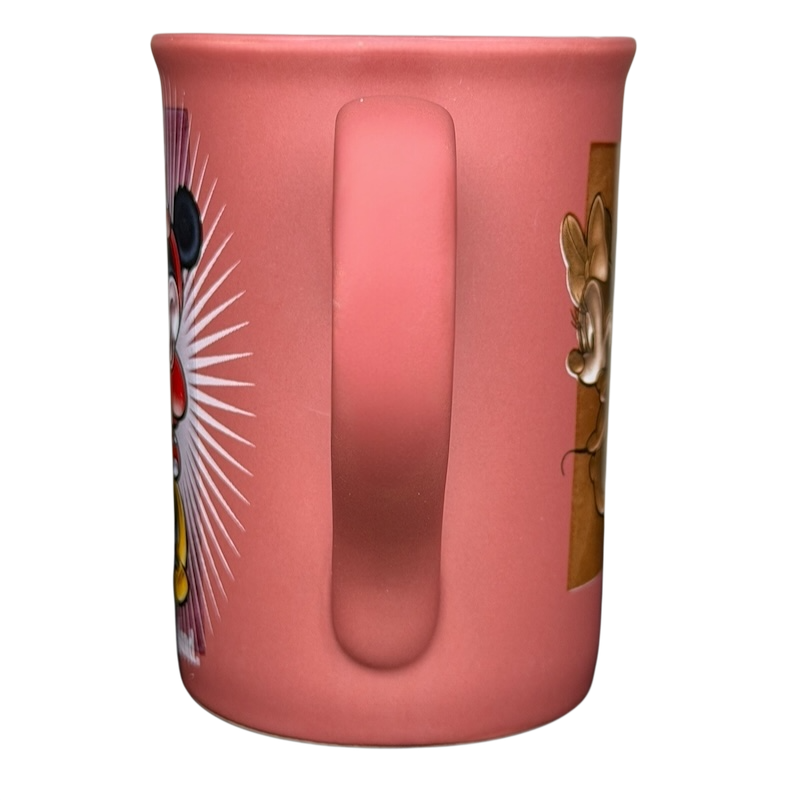 Minnie Mouse 5 Poses Disneyland Mug in pink featuring classic character designs and a sturdy handle