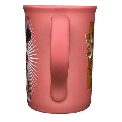 Minnie Mouse 5 Poses Disneyland Mug in pink featuring classic character designs and a sturdy handle