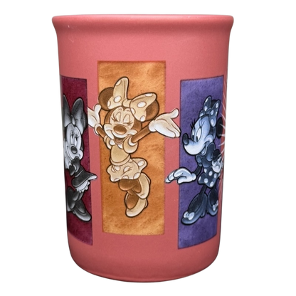 Minnie Mouse 5 Poses Disneyland Mug featuring colorful illustrations of Minnie in various poses