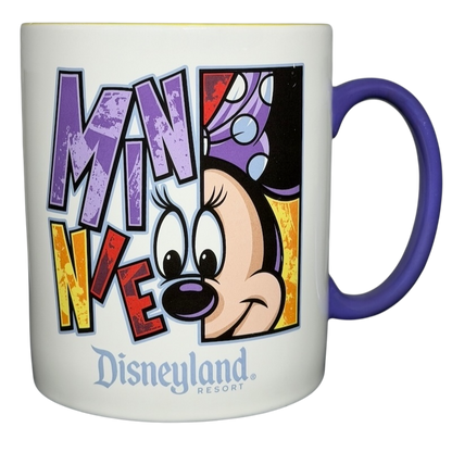Minnie Mouse Disneyland graphic font mug featuring colorful lettering and iconic character design