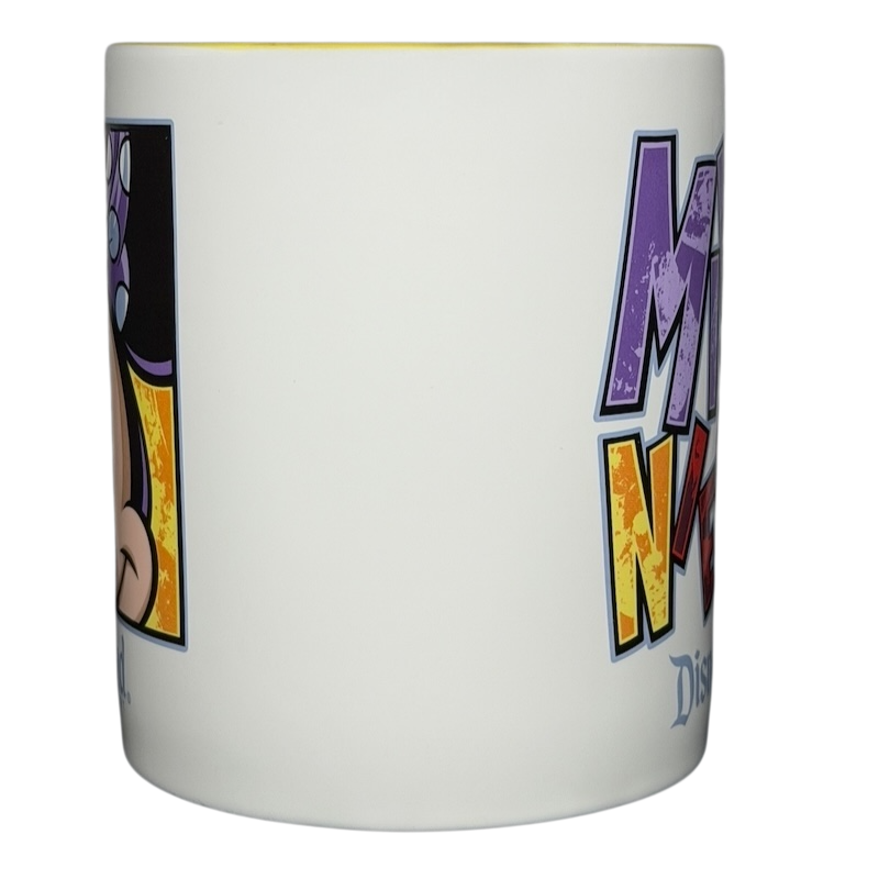Minnie Mouse Disneyland graphic font mug featuring colorful design and playful artwork