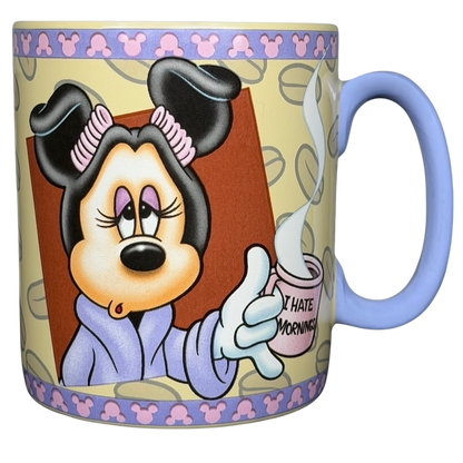 Disney Minnie Mouse mornings aren't pretty jumbo mug with a cartoon design showing Minnie in a bathrobe