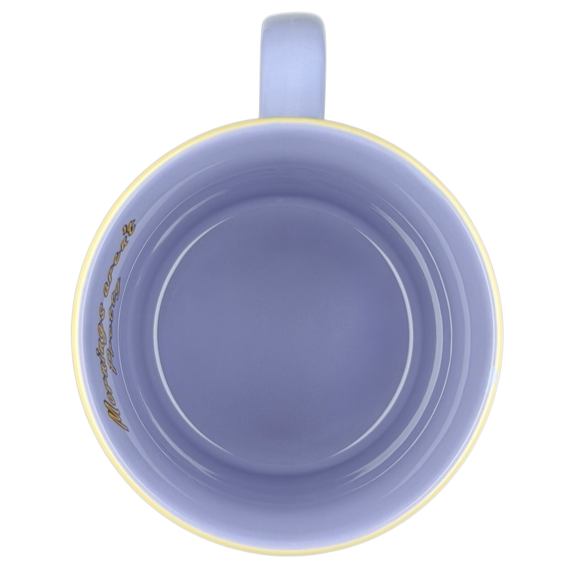 Top view of a Minnie Mouse mornings aren't pretty jumbo mug in pastel colors for coffee lovers