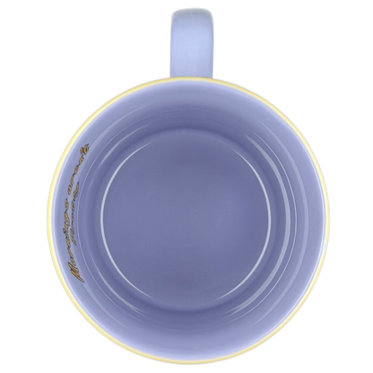 Top view of a Minnie Mouse mornings aren't pretty jumbo mug in pastel colors for coffee lovers