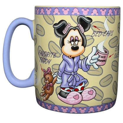 Minnie Mouse mornings aren't pretty jumbo mug featuring Minnie in a robe with teddy bear design