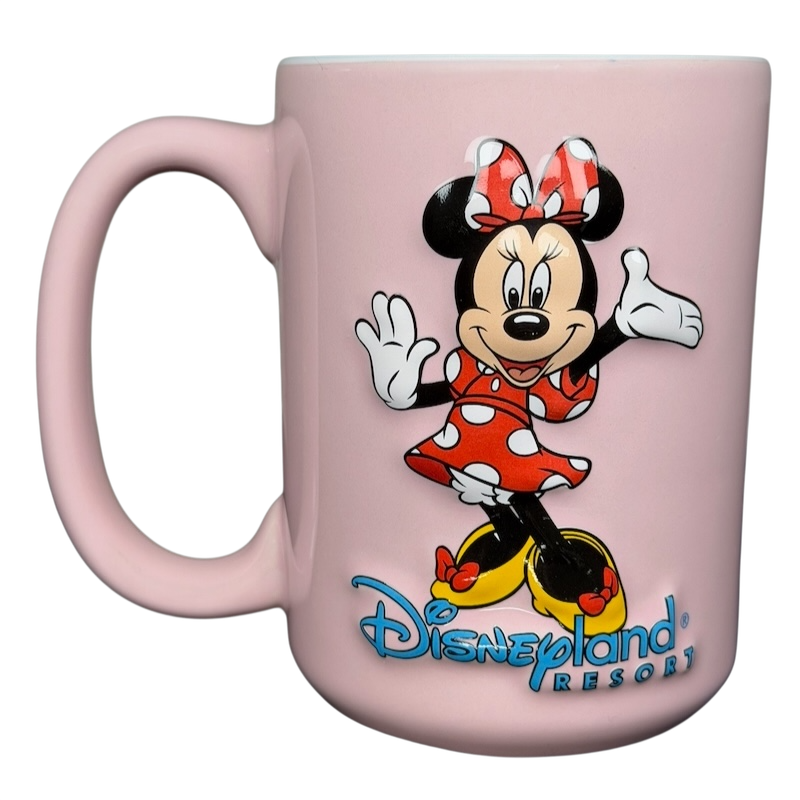 Minnie Mouse Waving Disneyland Resort Mug in Pink with Colorful Design