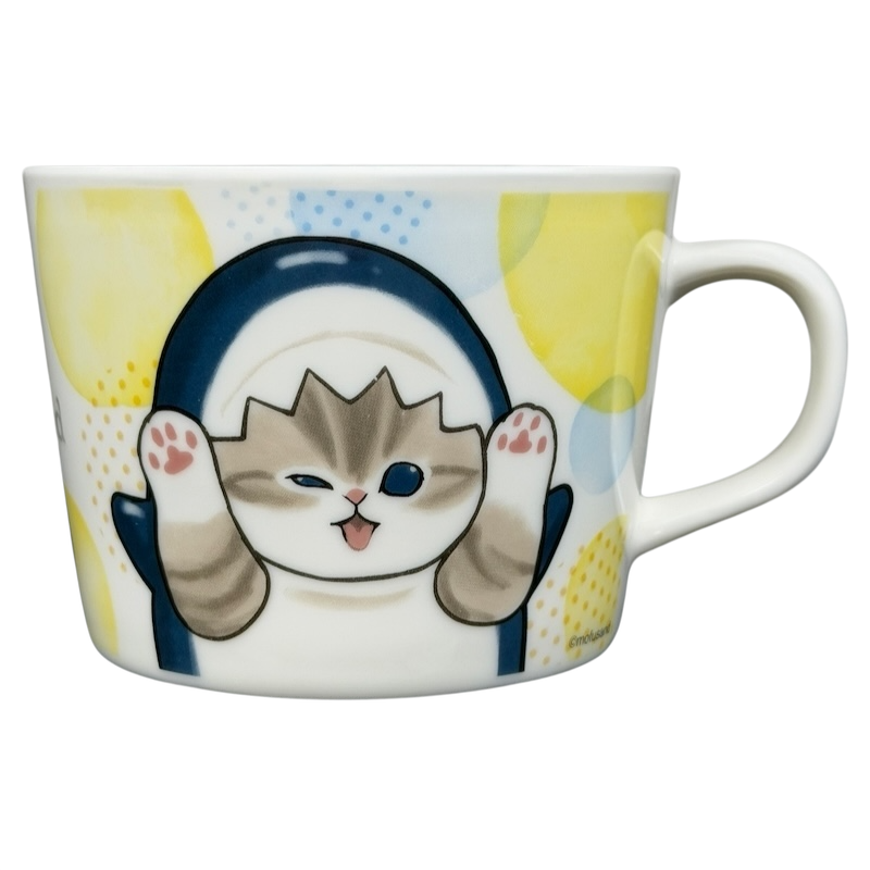 Mofusand Shark Nyan Mug Family Mart featuring a cute cat design with paws raised