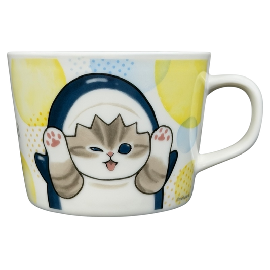 Mofusand Shark Nyan Mug Family Mart featuring a cute cat design with paws raised