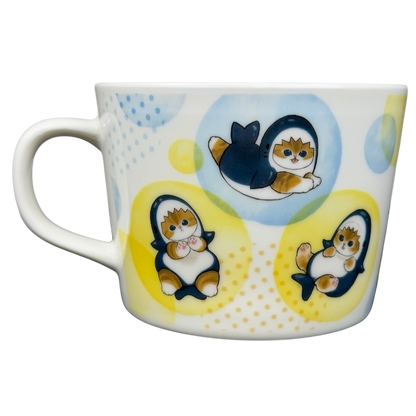 Mofusand Shark Nyan Mug Family Mart featuring cute cat and shark designs on a colorful background