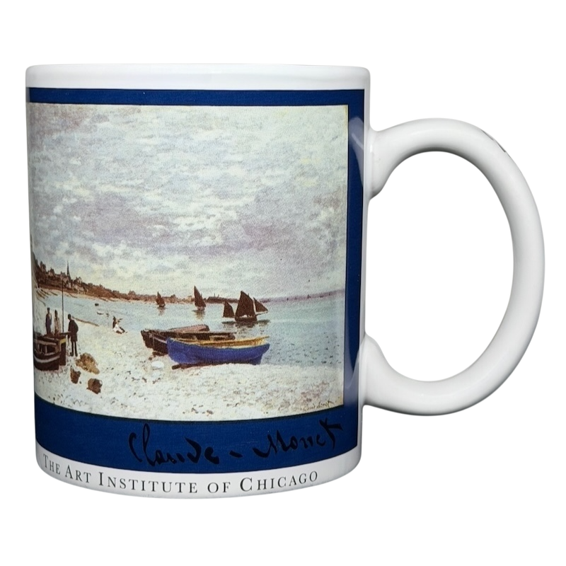 Copco Monet The Beach at Sainte-Adresse mug featuring a beautifully painted beach scene