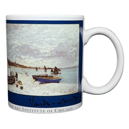 Copco Monet The Beach at Sainte-Adresse mug featuring a beautifully painted beach scene