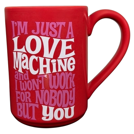 Hallmark red Motown Love Machine collectible mug with fun typography and playful message