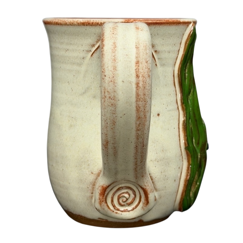 Coastal Seashell Coral Mug Mudworks with a textured green coral design and rustic finish