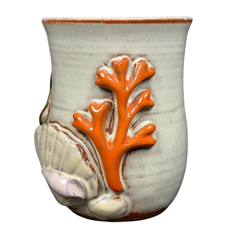 Coastal Seashell Coral Mug Mudworks with intricate coral and seashell design in vibrant colors