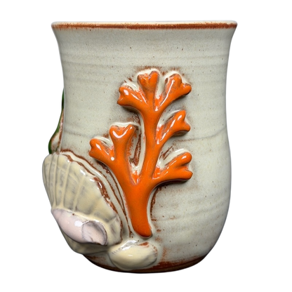 Coastal Seashell Coral Mug Mudworks with intricate coral and seashell design in vibrant colors