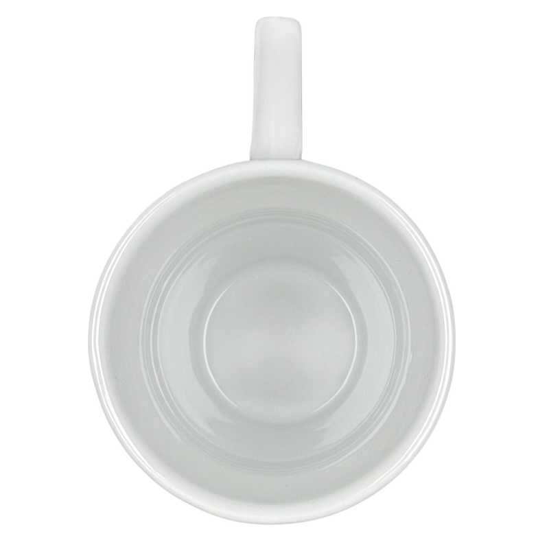 Frank Lloyd Wright vintage Guggenheim mug top view white ceramic coffee cup with handle visible