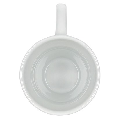 Frank Lloyd Wright vintage Guggenheim mug top view white ceramic coffee cup with handle visible