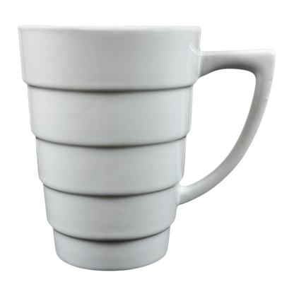 Frank Lloyd Wright vintage Guggenheim mug white ceramic stepped spiral exterior with angular handle for coffee