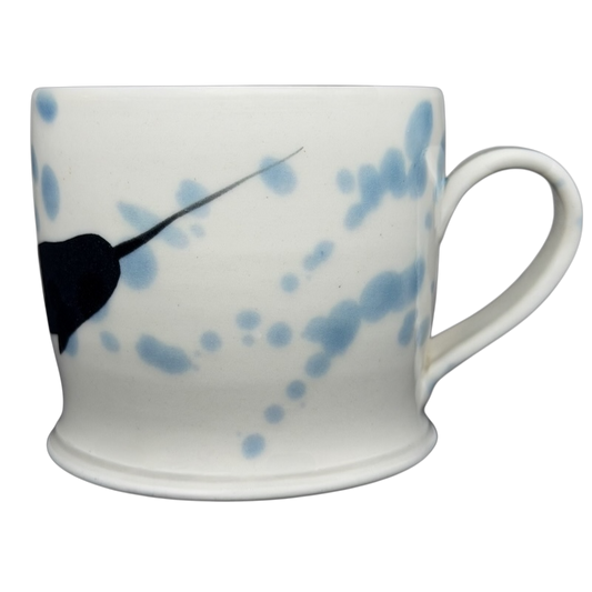 Narwhal signed pottery mug with unique blue and black design for ocean lovers
