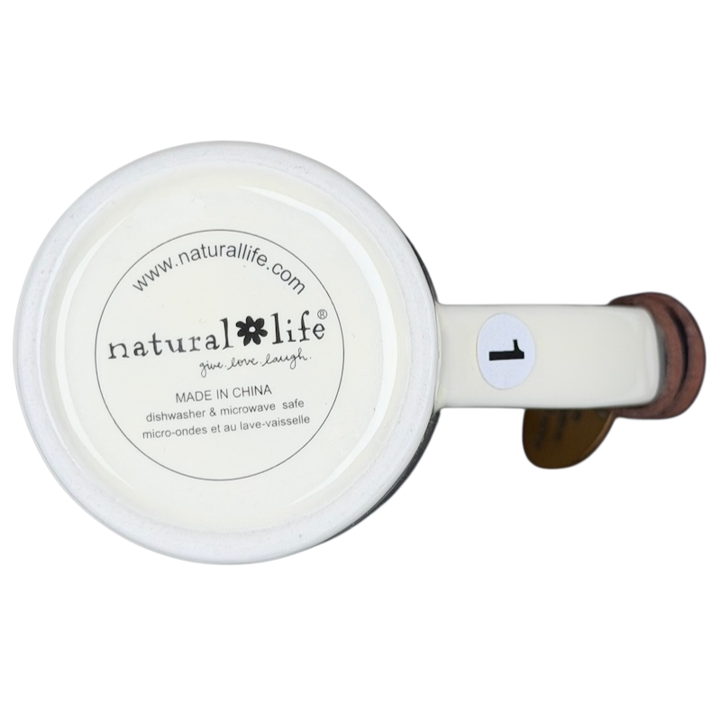 Bottom view of the Natural Life Come Home For Love mug featuring a durable design and dishwasher safe label