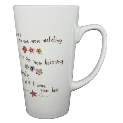 Natural Life Dance as if no one were watching mug with colorful floral designs and inspirational text