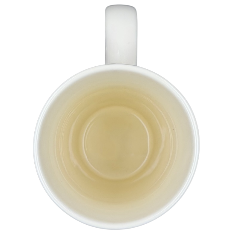 Natural Life Do More Of What Makes You Happy mug viewed from above with a smooth interior