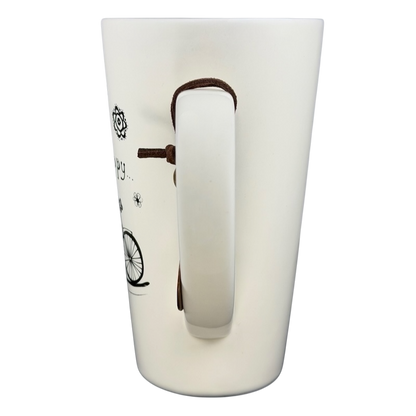 Natural Life Do More Of What Makes You Happy mug featuring a white design and a bicycle illustration