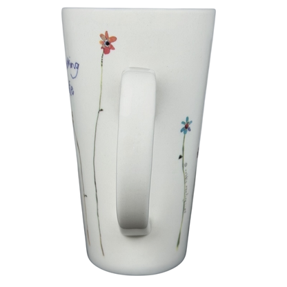 Natural Life Friends Are Angels mug with colorful flower designs and uplifting quote