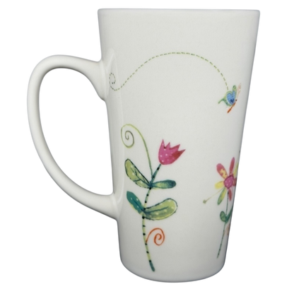 Natural Life Friends Are Like Flowers mug featuring colorful floral designs on a tall white ceramic mug