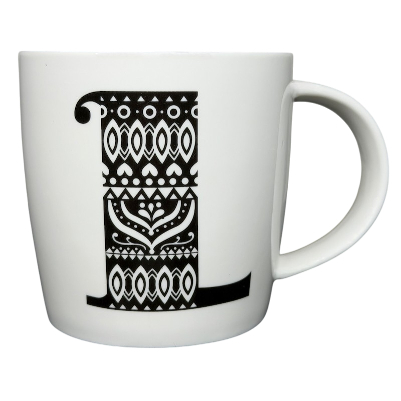I Am Grateful For Letter 'L' Monogram Mug Natural Life with Black and White Decorative Pattern
