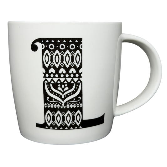 I Am Grateful For Letter 'L' Monogram Mug Natural Life with Black and White Decorative Pattern