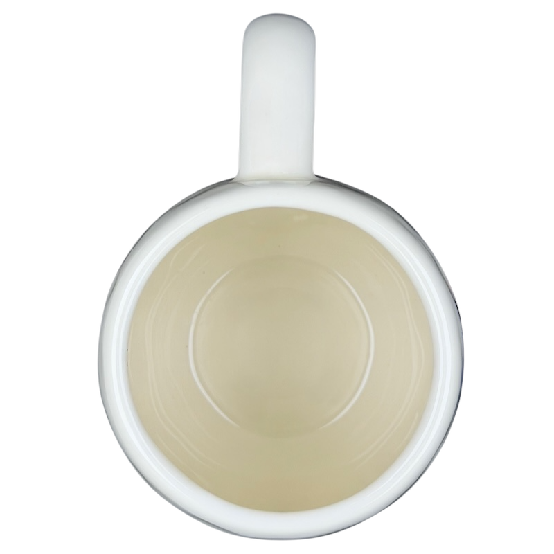 Letter 'J' Monogram Initial Cup Of Happy Mug Natural Life shown from above with a smooth white finish