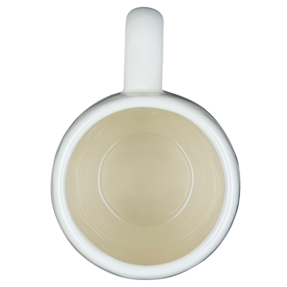 Letter 'J' Monogram Initial Cup Of Happy Mug Natural Life shown from above with a smooth white finish