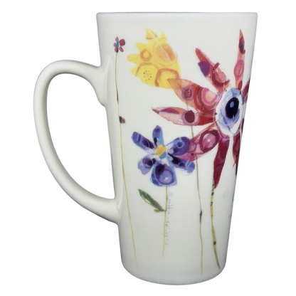 Natural Life Life is Good mug featuring vibrant floral designs in various colors for cheerful morning coffee